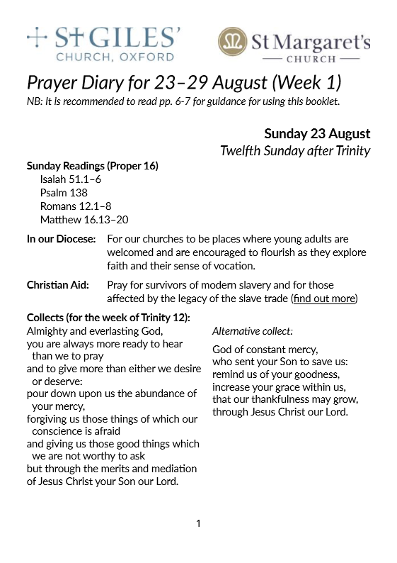 Prayer Diary: Week of 23-29 August