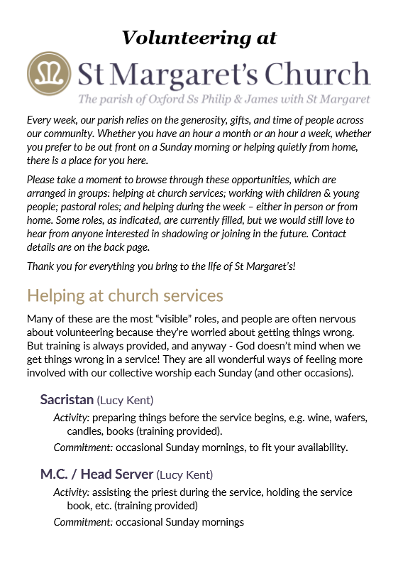 Guide to Volunteering at St Margaret’s